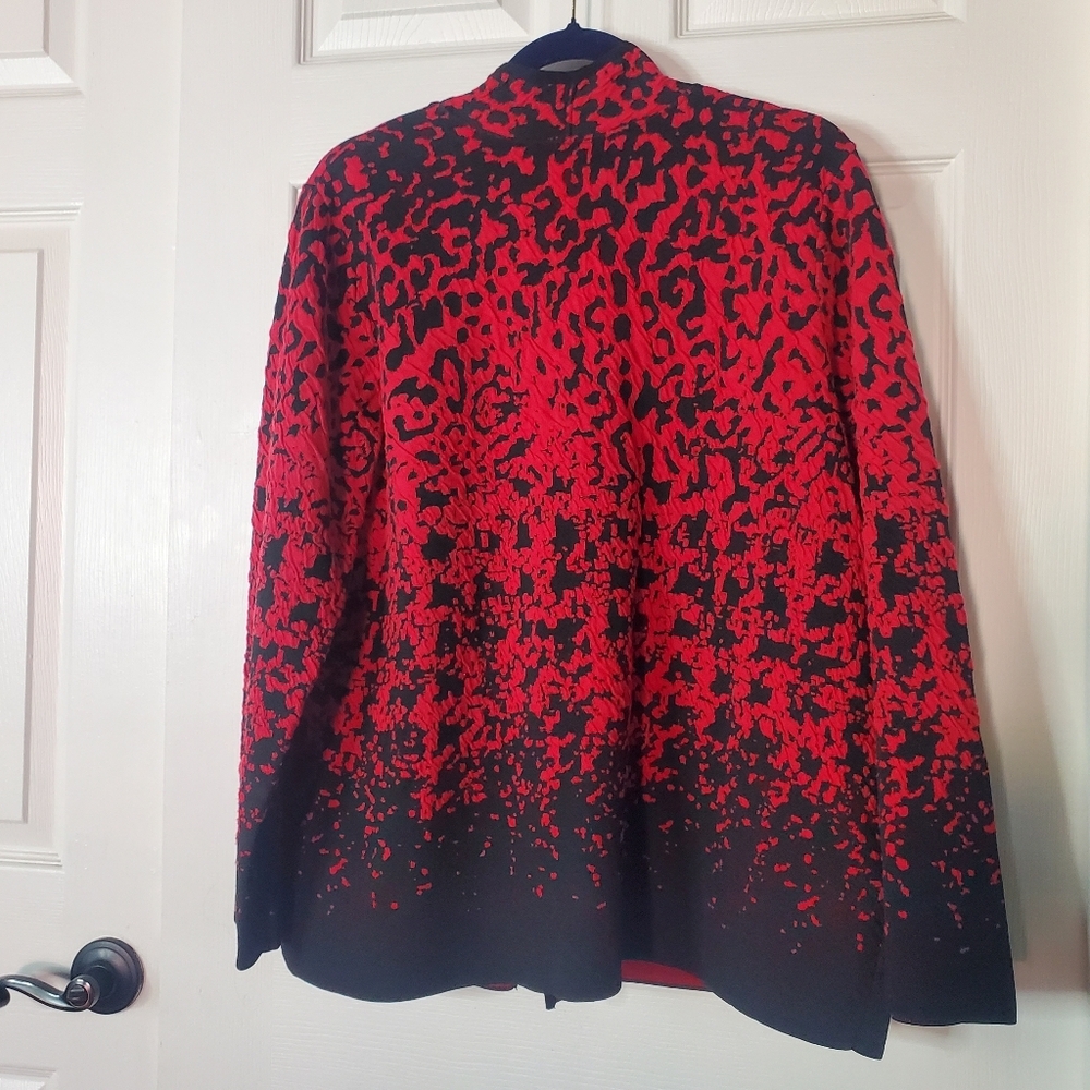 Chico's Red Animal Print Cardigan Sweater Open Holidays Christmas Evening Sz XL - Picture 6 of 13